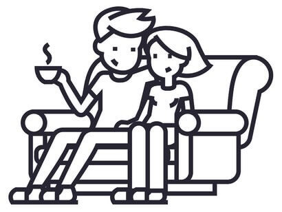Cartoon of a Young Couple Sitting On a Couch Engaged in a Serious Conversation